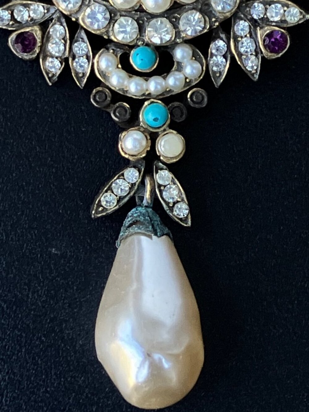 Kramer Rhinestone Pearl Dangle Pendant/Brooch - Picture 3 of 12